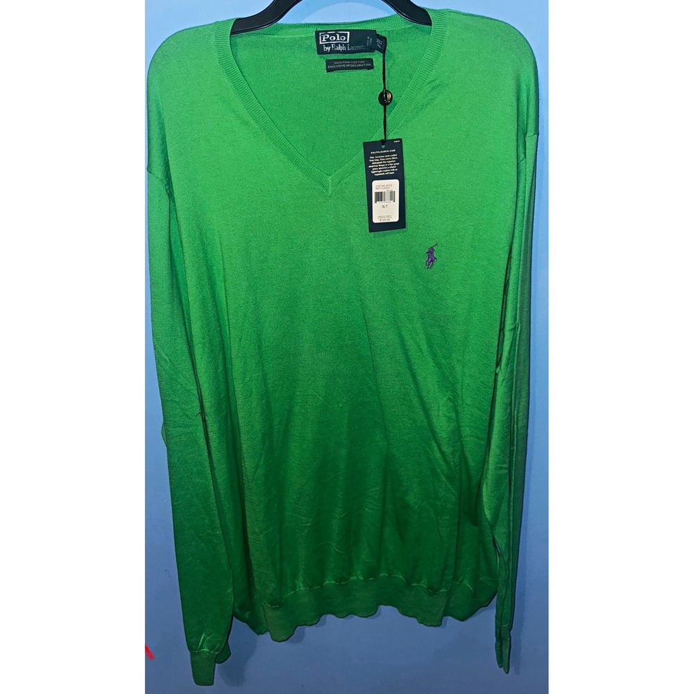 Polo Ralph Lauren Green V-Neck Pima Cotton Sweater 3LT Big & Tall Pullover